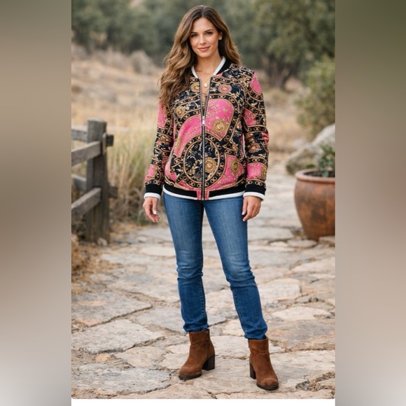 Jackets & Blazers - Women's Pink and Black Patterned Jacket